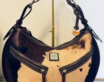 Dooney Bourke Hobo bruin cognac kalfshaar en leren leren boekentas vintage