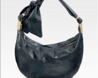Badgley Mischka Carina Hobo Shoulder Bag Bow Black Leather Y2K Original 298