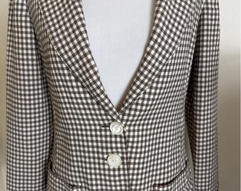 Valentino Spa Rare Vintage Broen Virgin Wool Broen Ivory Houndstooth Blazer Sz 4