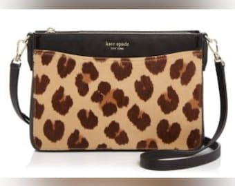 Bolsa transversal conversível média Kate Spade New York Margaux Leopard, nova, sem etiqueta.