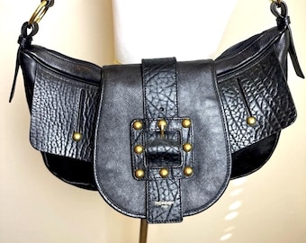 Yves Saint Laurent Rive Saharienne Hobo zwarte leren schoudertas New Purse Vtg