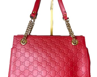 Gucci Guccissima Signature Apollo Red Leather Logo Bag Monogram Leather New