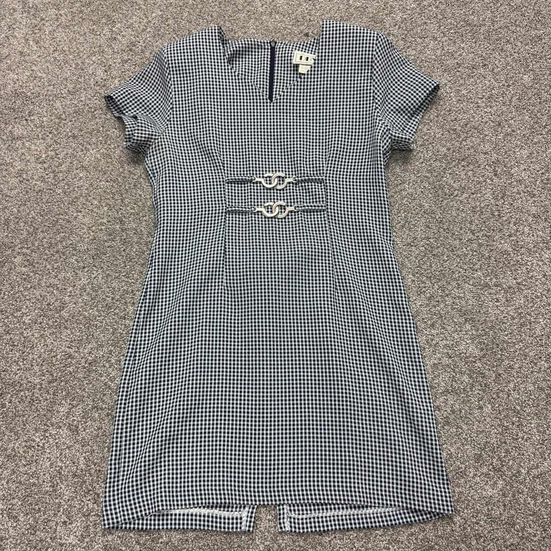 Robe vintage DBY Ltd. Juniors 7, noire à carreaux vichy, col V court ...