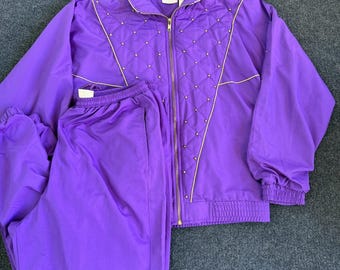 Vintage Blair Boutique Tracksuit Womens Medium Purple Studded Jacket Set 80s 90s