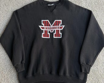 Vintage Lee Sweatshirt Mens XL Black Heavyweight Fleece Warriors M Crewneck USA