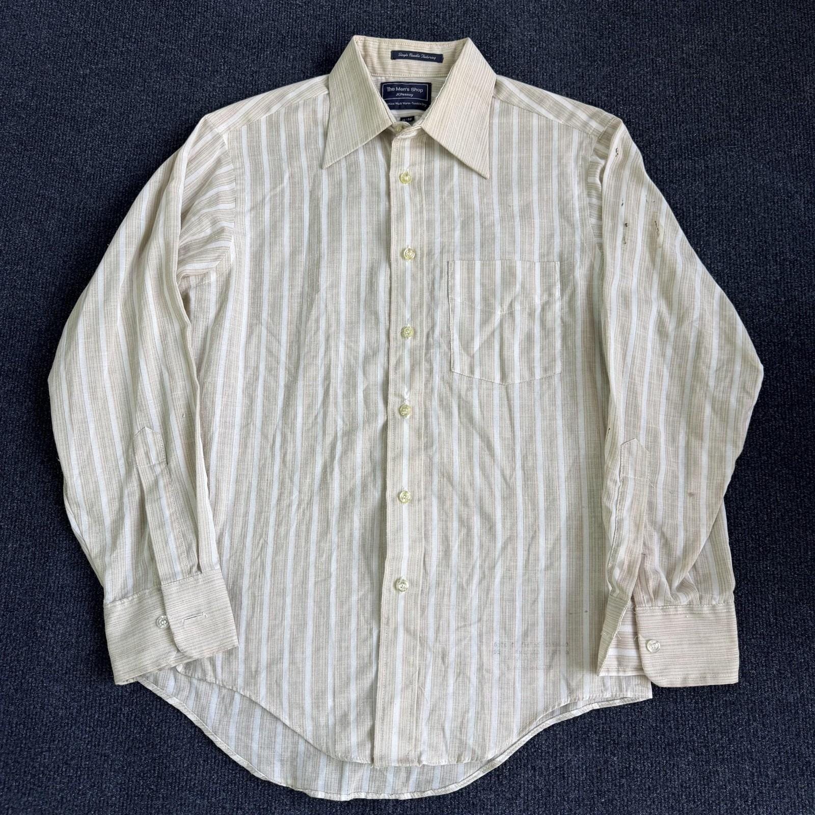 jcpenney dress shirts Vintage 80s Shirt Mens 15 32 Stripe Long Sleeve Single Needle Men's Dress Shirts: Slim Fit