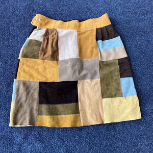 Vintage Patchwork Wildlederrock Damen Medium Multicolor A-Linie Boho Taschen