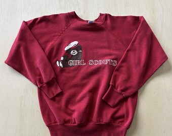Sweat-shirt vintage Velva Sheen pour femme Pull rouge moyen ours des éclaireuses