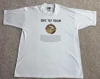 Camiseta vintage Fruit Of The Loom para hombre, talla XL, blanca, QVC '97 Tour 50 en 50.