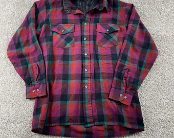 Vintage Flannel Shirt Mens Medium Multicolor Plaid Lined Button Up Workwear
