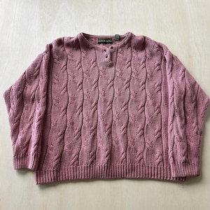 Vintage Outback Red Sweater Womens 2X Pink Cable Knit Henley Pullover Hong Kong