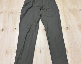 Vintage Rafaella Dress Pants Womens 12 Green Twill Pleated Relaxed Fit Pockets