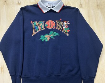 Felpa vintage Hanes da donna, taglia L, blu, con colletto, ideale per la mamma e Babbo Natale.