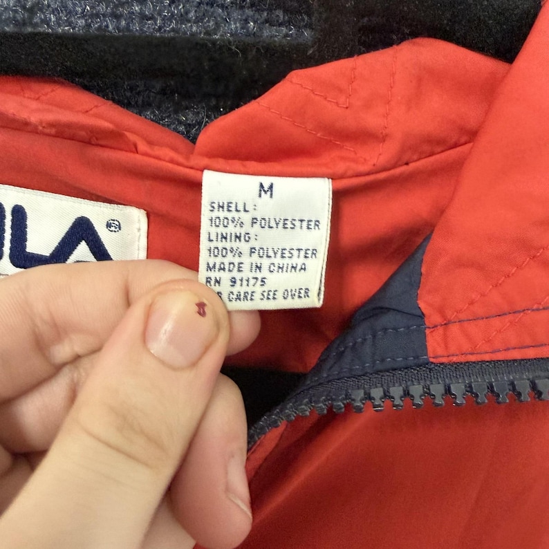 Vintage jaren 90 FILA windjack heren med blauw rood full zip colorblock Italia afbeelding 3