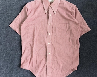 Camisa de vestir vintage Kaufmann's para hombre, talla 16, color rojo vichy, manga corta, planchado permanente.