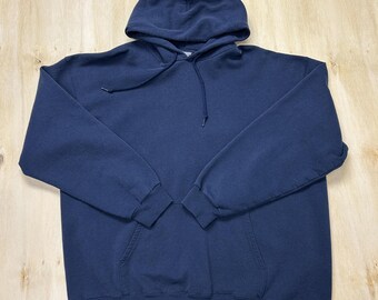 Sudadera con capucha vintage para hombre, talla XL, azul, de felpa, con bolsillo tipo canguro, color liso.