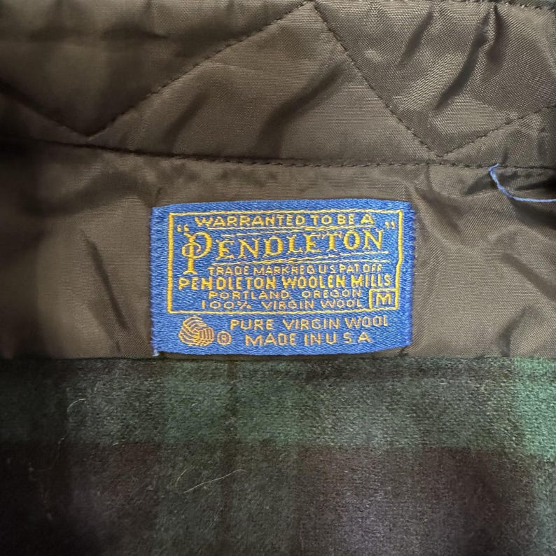 Vintage Pendleton Shirt Mens Med Green Flannel Lined Button Up Wool Long Sleeve image 2
