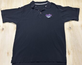 Vintage Icehouse Light Beer Polo Shirt Mens Large Black Short Sleeve Embroidered