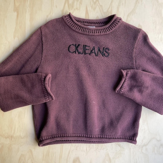 Calvin Klein Jeans, Vintage Calvin Klein Jeans Sweater Womens Large Purple CK Logo Knit Pullover