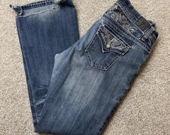 Y2K Love Nation Bootcut Jeans Womens 12 Medium Wash Blue Sequin Rhinestone Denim