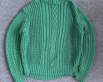 Jersey vintage de los 90 de Wentworth para hombre, talla grande, color verde, de punto trenzado y cuello redondo.