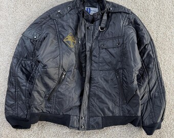 Vintage 80s Dunbrooke Jacket Mens Large Black Nylon Bomber Full Zip Trinity Logo