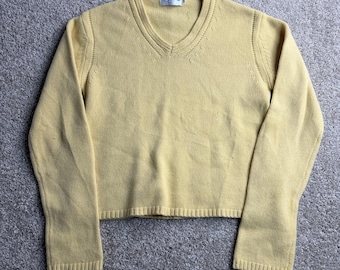 Vintage Southern Sweater Womens Medium Yellow V Neck Tight-Knit Long Sleeve