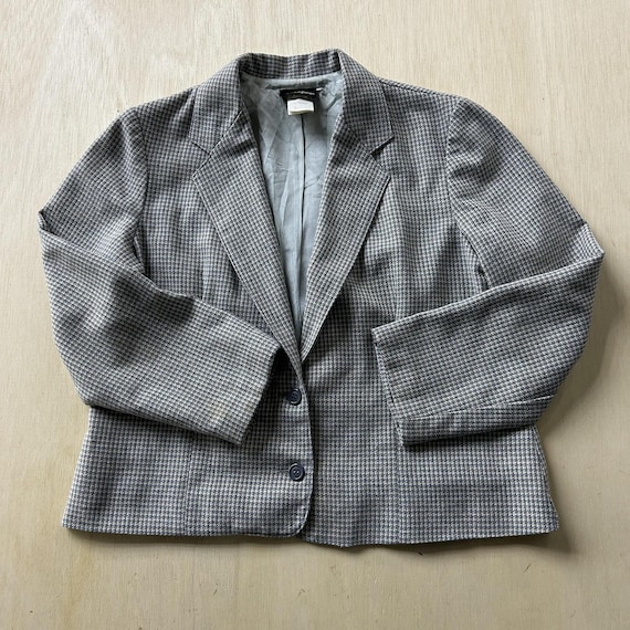 Vintage Present Tense Blazer Jacket Womens 16 Gray Wool Check Lined Classic