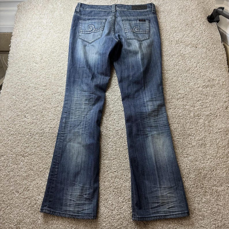 Y2K Seven7 Bootcut Jeans Women 8 Med Wash Blue Stretch Denim Embroidered Pockets image 3