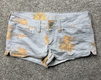 Y2K アメリカンイーグルアウトフィッターズ レディース ショートパンツ 6 31W グレー 花柄 ホットパンツ ストレッチ