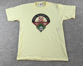 Vintage National Speleological Jerzees-skjorta Herr Stor Gul 50-årsjubileumströja