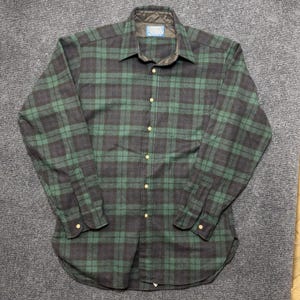 Vintage Pendleton Shirt Mens Med Green Flannel Lined Button Up Wool Long Sleeve image 1