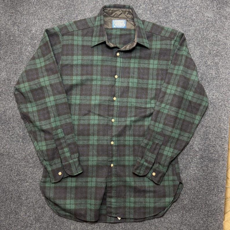 Vintage Pendleton Shirt Mens Med Green Flannel Lined Button Up Wool Long Sleeve image 1