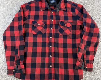 Camisa vintage de los años 80 de Sears para hombre, talla LT, a cuadros rojos, forrada de franela, manga larga con botones.