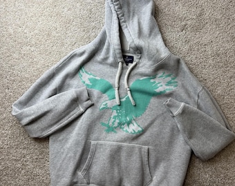 Y2K American Eagle Outfitters Hoodie Womens XL Gray Fleece Eagle Sweatshirt