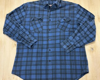Vintage Dickies Herrskjorta Stor Blå Rutig Flanellskjorta Knäppt Arbetskläder