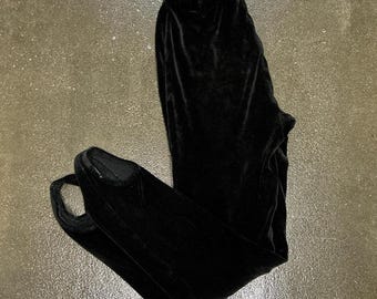 Vintage jaren 90 zwarte fluwelen energielegging dames medium voet manchet elastische taille