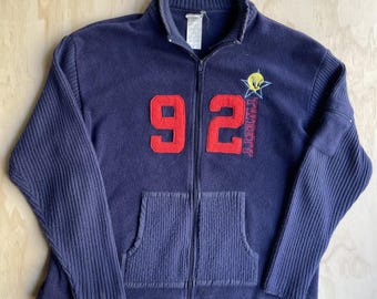 Vintage 2000s Looney Tunes Tweety Jacket Mens XL Blue Fleece Full Zip Varsity 92