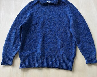 Vintage Marsh Landing Sweater Mens Medium Blue Wool Nylon Collared Tight Knit