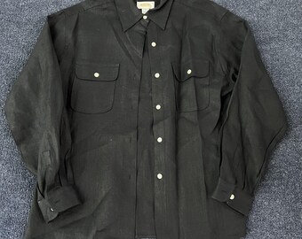 Camicia vintage Talbots da donna, taglia 8, in lino irlandese nero, a maniche lunghe.