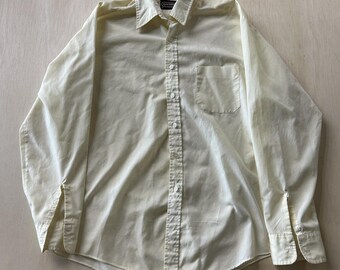 Vintage Sears Sportswear Herrskjorta Stor Gul Enfärgad Långärmad Knappknäppt