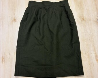 Vintage Amanda Smith Petites Skirt Womens 6P Green Wool Pencil Knee Length Lined