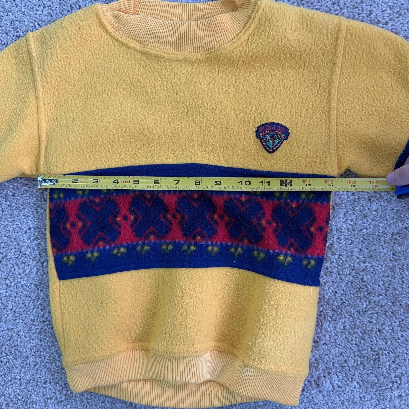 Vintage Bugle Boy Sweatshirt Boys L Yellow Fleece Geometric 