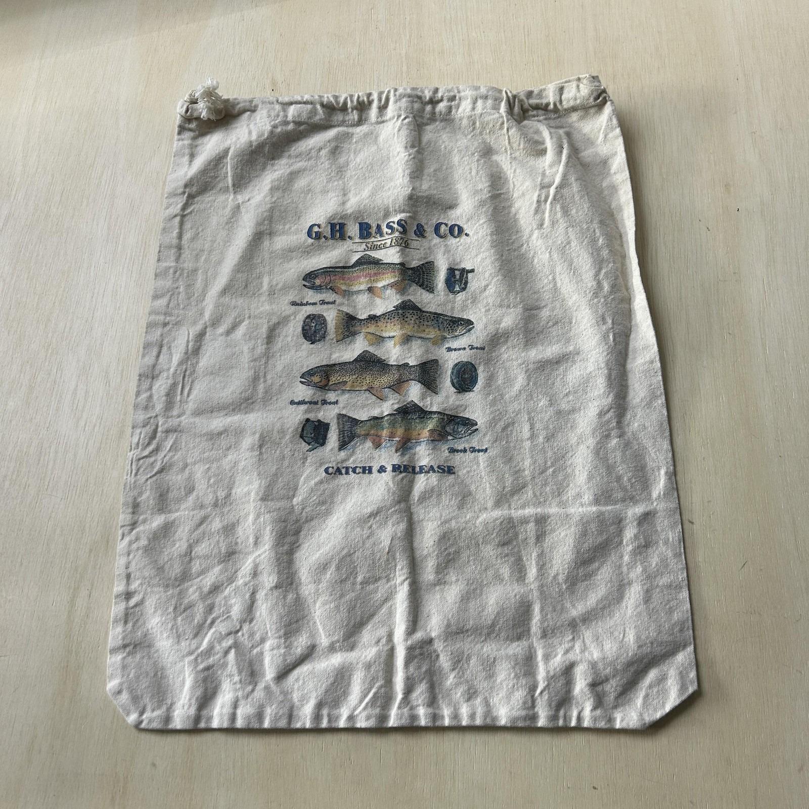 Vintage G. H. Bass & Co. Natural Canvas Drawstring Bag Catch Release Trout