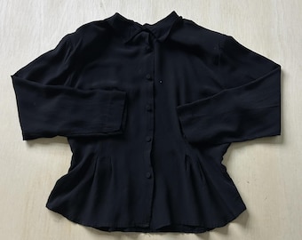 Vintage Company Button Up Shirt Womens 13/14 Black Long Sleeve Collared Top