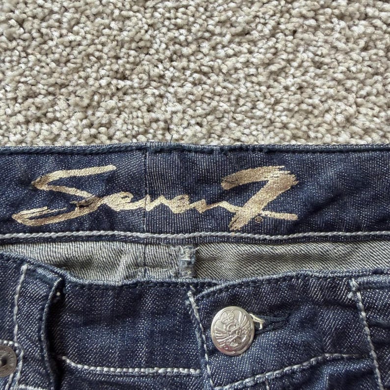 Y2K Seven7 Bootcut Jeans Women 8 Med Wash Blue Stretch Denim Embroidered Pockets image 4