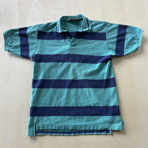 Eddie Bauer, Vintage Eddie Bauer Polo Shirt Mens Small Blue Stripe Rugby Short Sleeve Casual