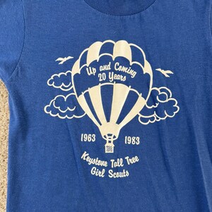 Vintage 80s Girl Scouts Velva Sheen Shirt Mens Small Blue Balloon Tee T-Shirt image 2