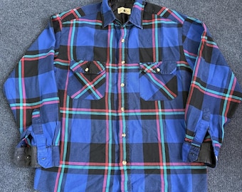 Vintage Northwest Territory Shirt Mens Large Blue Plaid Flannel Lined Button Up