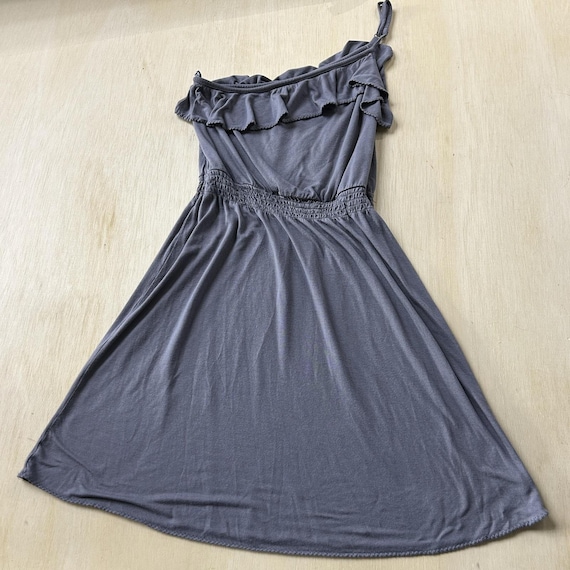 American Eagle Outfitters Y2K Dress Womens M Gray One Shoulder Ruffle Sun Mini